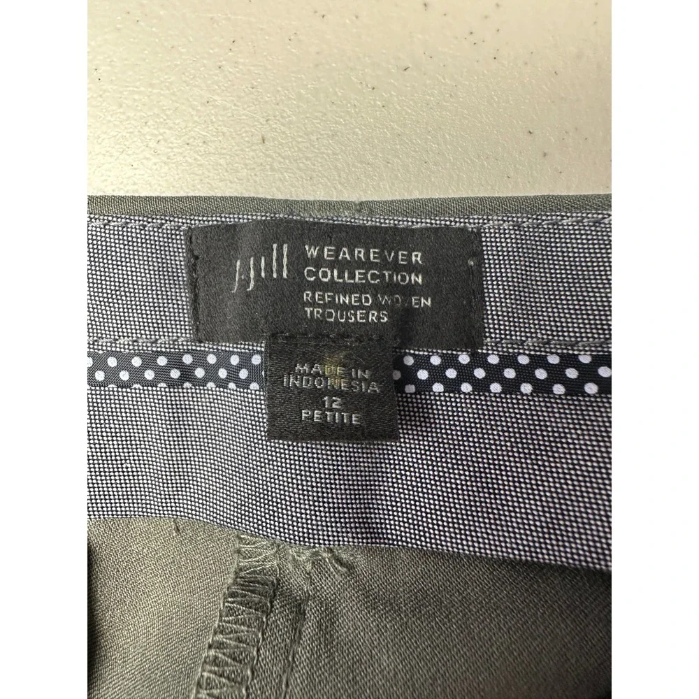 J. Jill Women Wearever Refined Woven Trousers 12 Petite Olive Green Workwear